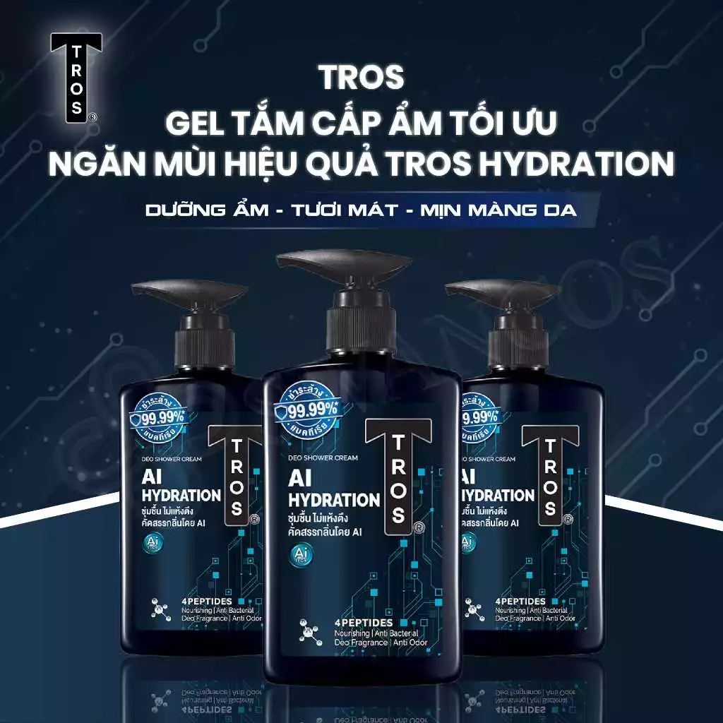Combo Sữa Tắm Nam TROS AI Hydration 450ml + Lăn Khử Mùi Nam TROS Chuyên Cấp Ẩm, Thơm Lâu Sang Trọng