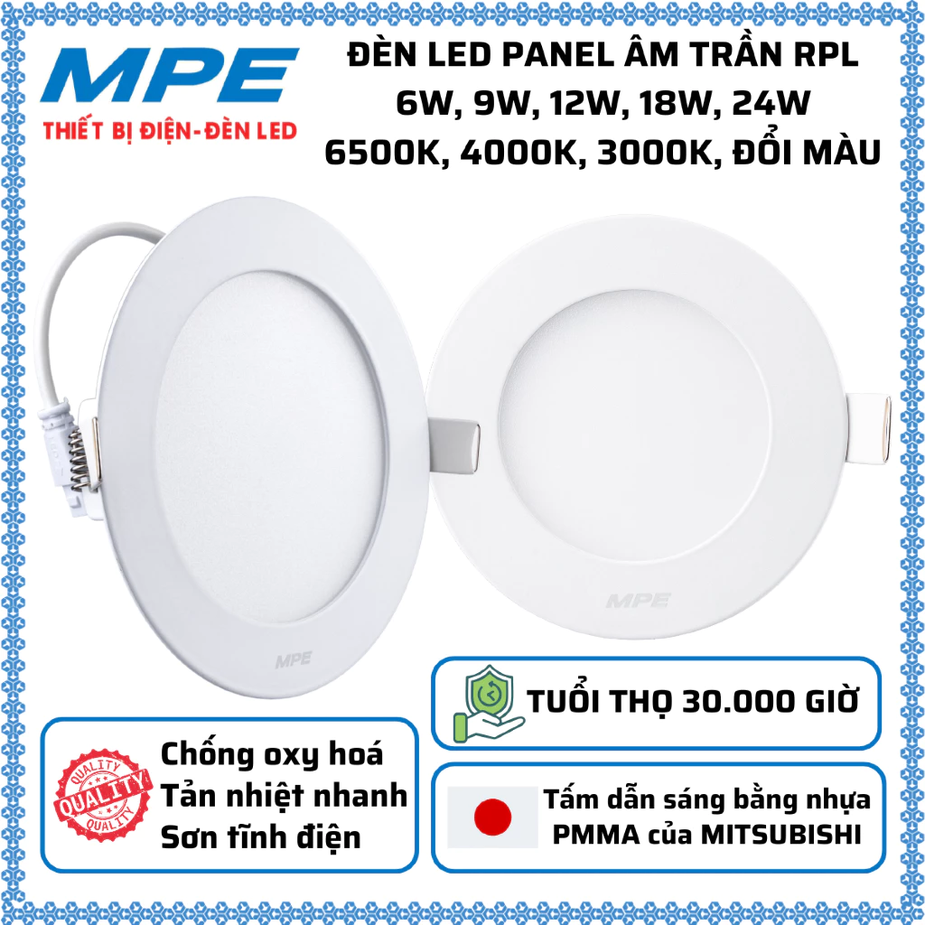 Đèn led âm trần RPL 6W 9W 12W 18W 24W 3000K/4000K/6500K MPE CHÍNH HÃNG