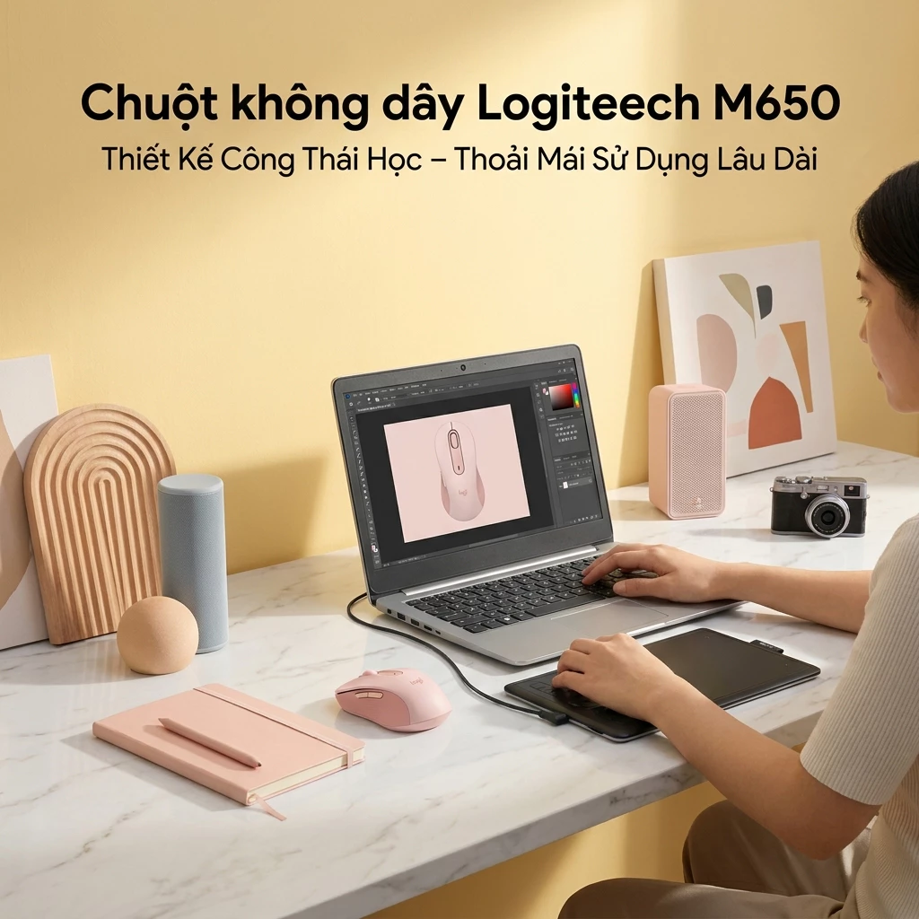 Chuột Không Dây Logitech Signature M650 Hồng – Silent Click Siêu Êm, Thiết Kế Cute Sang Chảnh