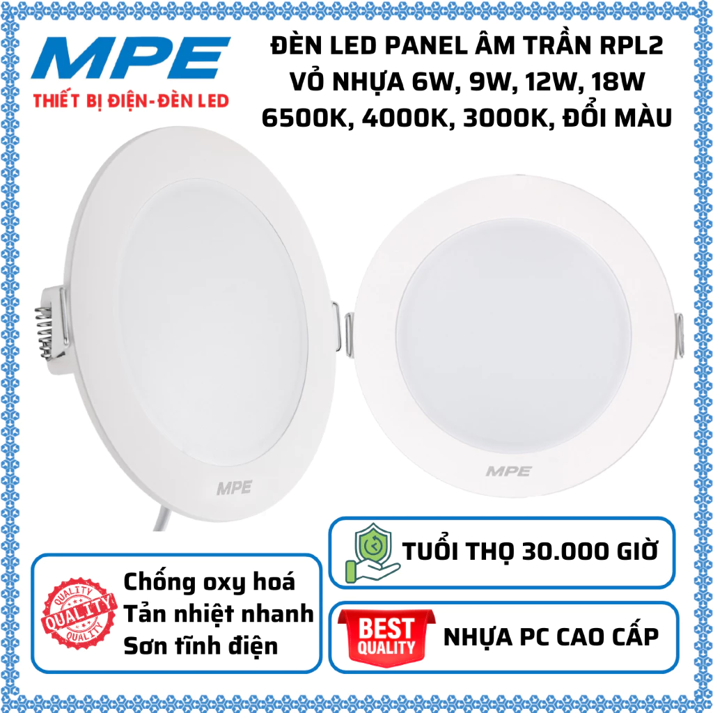 Đèn led âm trần 6W 9W 12W hàng chính hãng MPE model RPL2