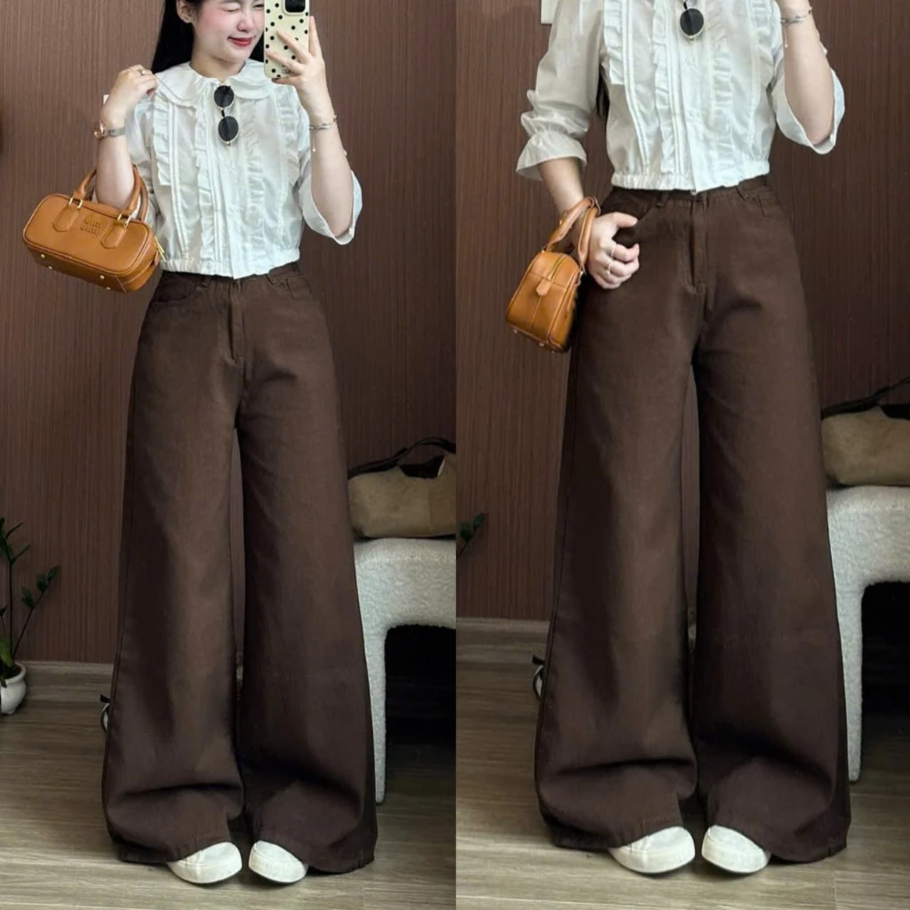 Quần Jeans Ống LOE rộng Quần Bò Ống Rộng màu nâu Choco cao cấp 7768 247Store