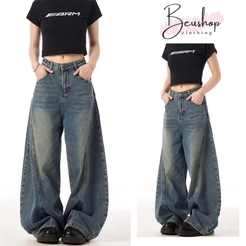 [DEAL HÀNG MỚI ] Quần Jean Nữ Xanh Xám ỐNG CONG Lưng Cao Unisex BIGSIZE Ôm Eo Tôn Dáng Phong Cách Cá Tính