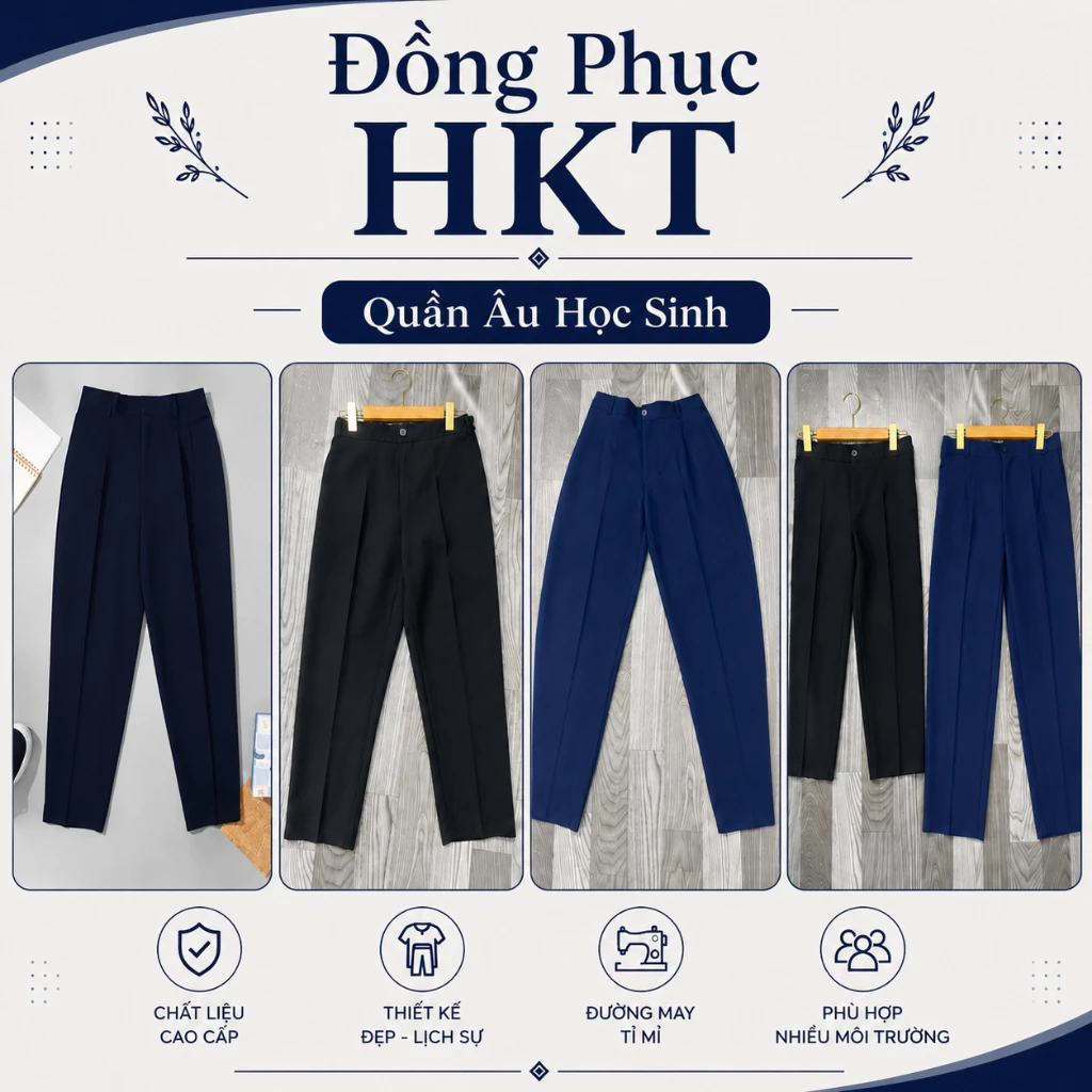 [Quần Khóa] Quần Tây Học Sinh Tiểu Học, Trung Học, Quần Âu Có Khóa Kéo Đi Học Dành Cho Học Sinh Lưng Thun Màu Xanh Đen