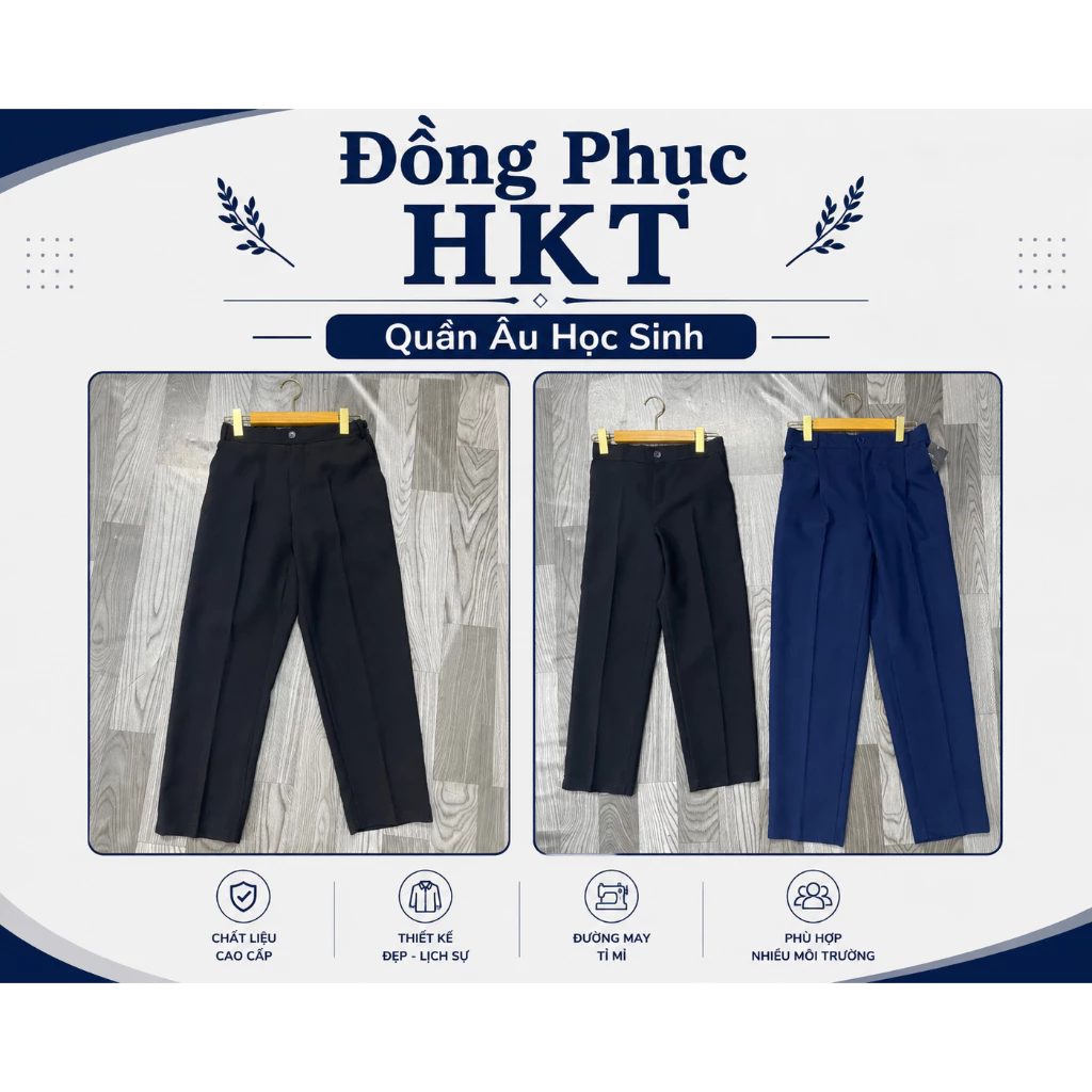 Quần Tây Học Sinh Tiểu Học, Trung Học, Quần Âu Không Có Khóa Kéo Đi Học Dành Cho Học Sinh Lưng Thun Màu Xanh Đen