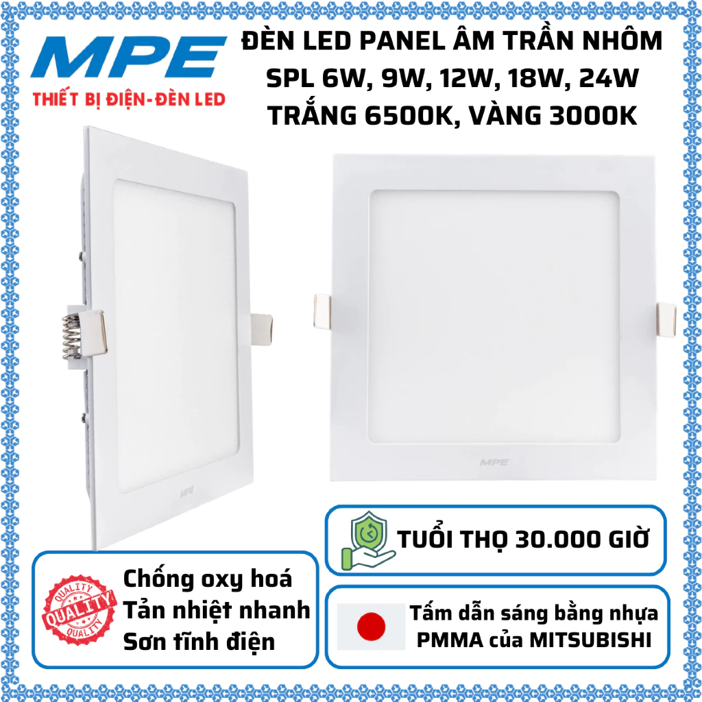 ĐÈN LED ÂM TRẦN SIÊU MỎNG VUÔNG CAO CẤP MPE 6W - 9W - 12W - 15W - 18W - 24W ( tiêu chuẩn Châu Âu )