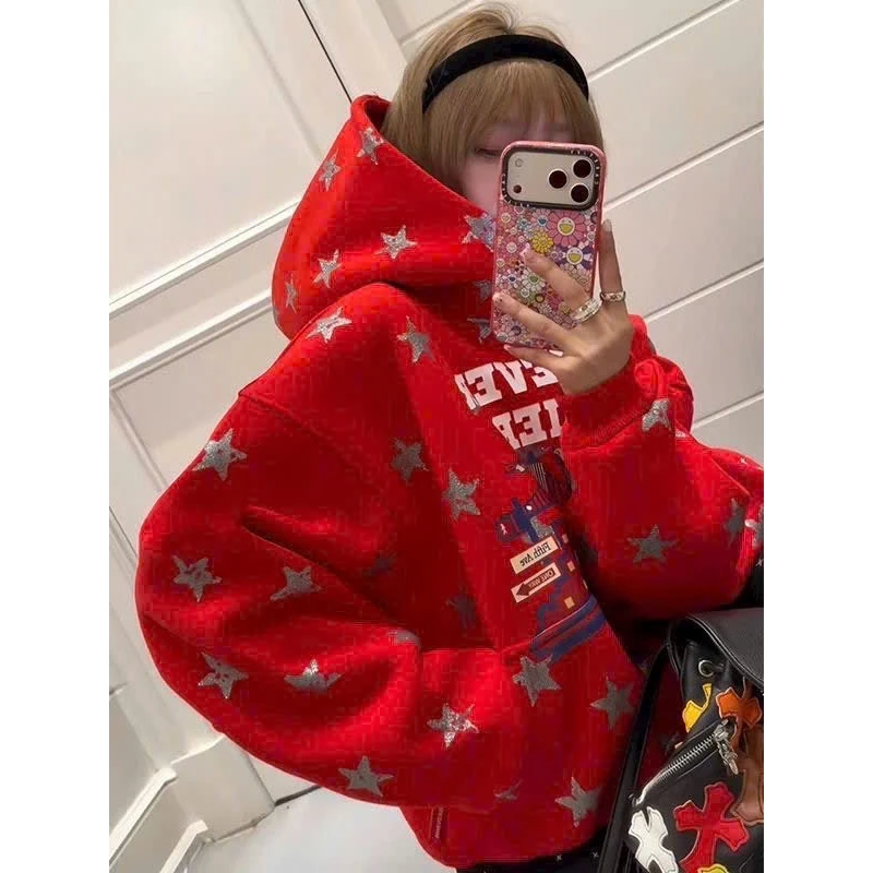 Áo Khoác Hoodie WHENEVER Ngôi Sao Nam Nữ Màu Đỏ Unisex Hotrend Top Jacket  -Chống Nắng Thu Đông thoitrangsihienlinh