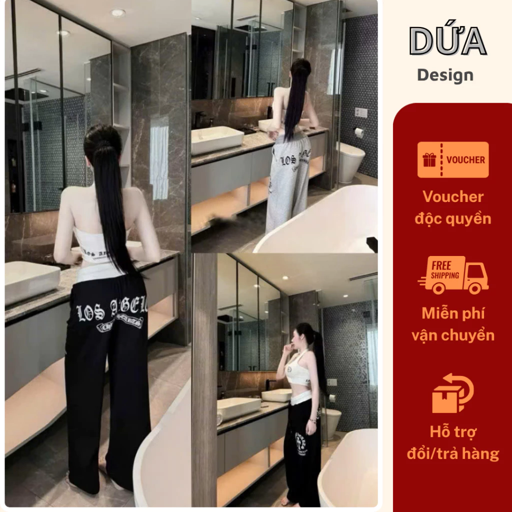 Q33 Set Thể Thao Cổ Yếm Mix Quần Ống Suông Hoạ Tiết Phong Cách Năng Động