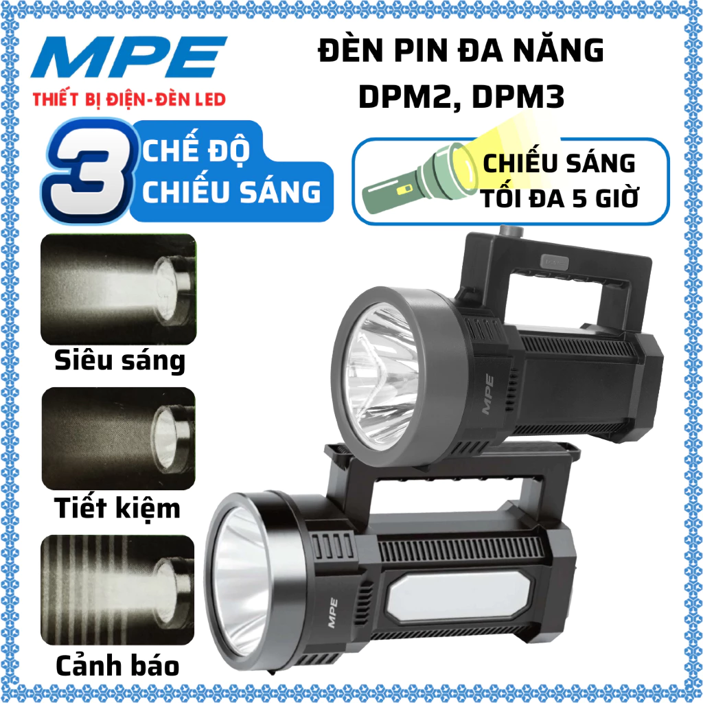 Đèn pin cầm tay đa năng DPM2 1 bóng 3W, Cổng sạc USB Type C, DPM3 Đèn rọi & đèn chiếu gần MPE