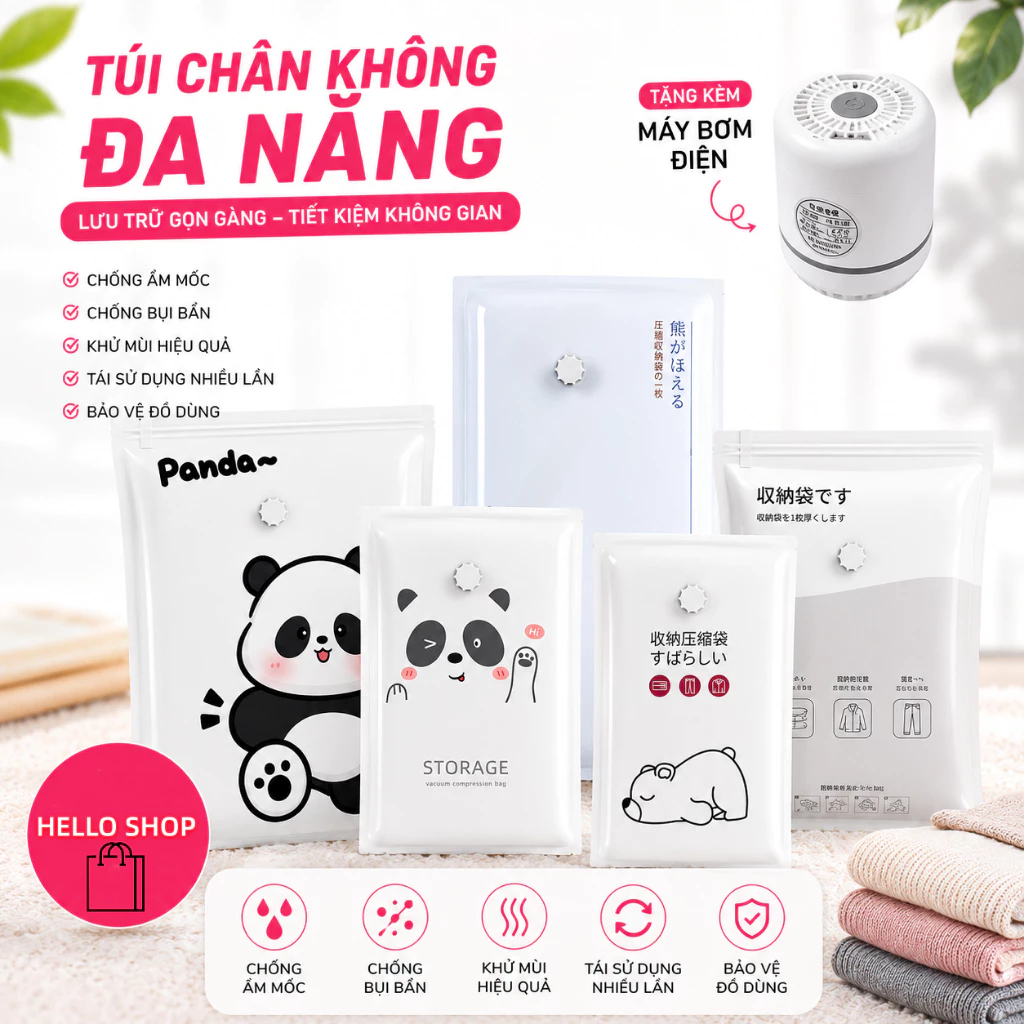 HELLO SHOP Túi Hút Chân Không Túi nén Chăn Gối, Quần Áo, Gấu Bông, Topper  Dày Bền, Gọn Gàng
