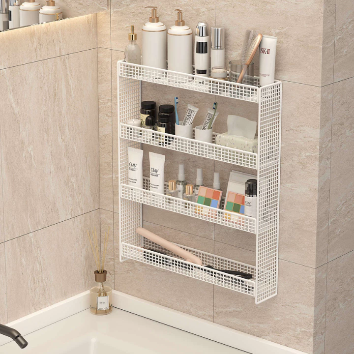 Kệ Treo Tường Nhà Tắm Đa Năng 3-4 Tầng Khung Thép, Kệ Đựng Mỹ Phẩm Đồ Gia Vị Tiết Kiệm Diện Tích, Giá Để Đồ Gắn Tường