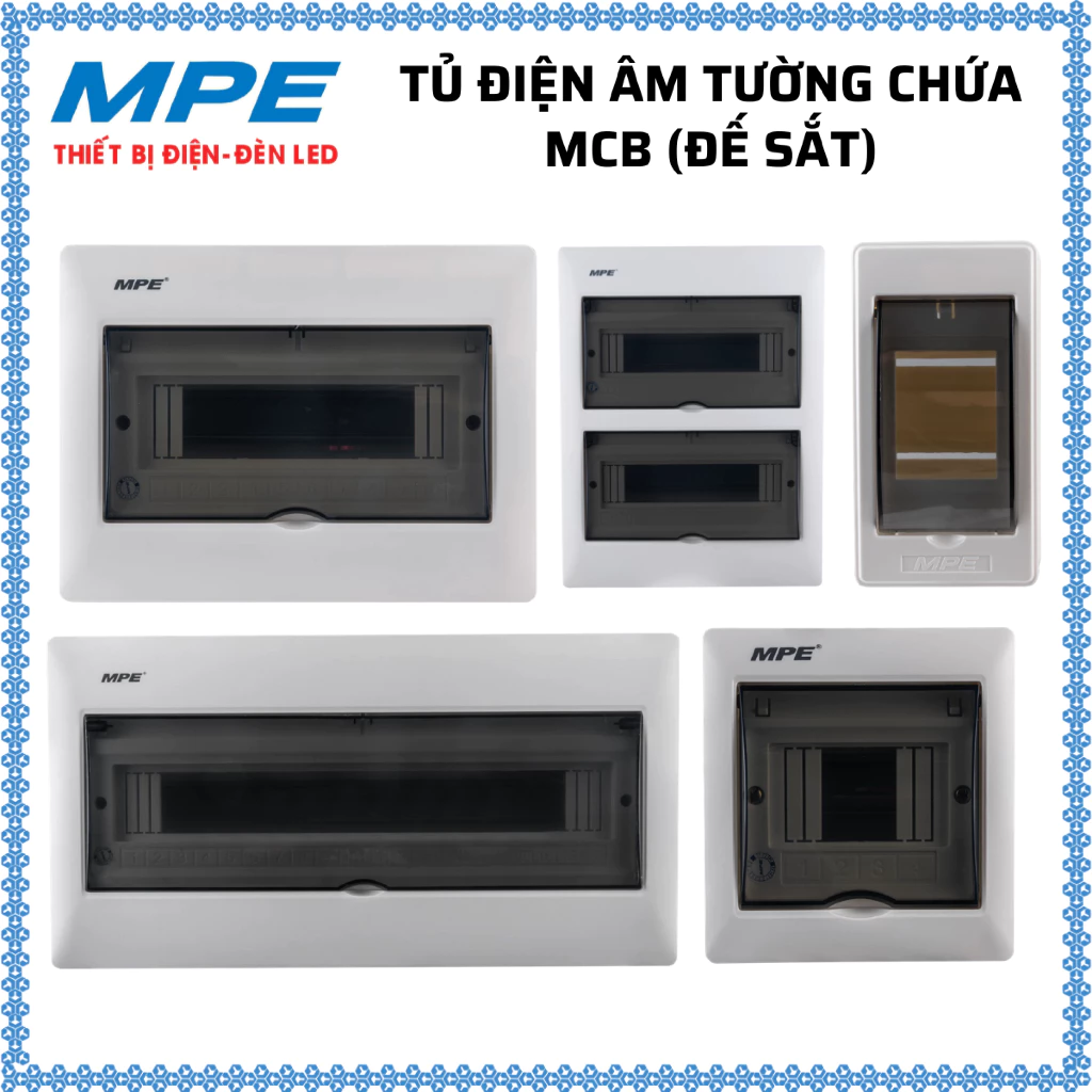 Tủ Điện Âm Tường Đế Sắt Chứa MCB Loại 4, 6, 10, 12, 14, 20, 24 Cực MPE TS