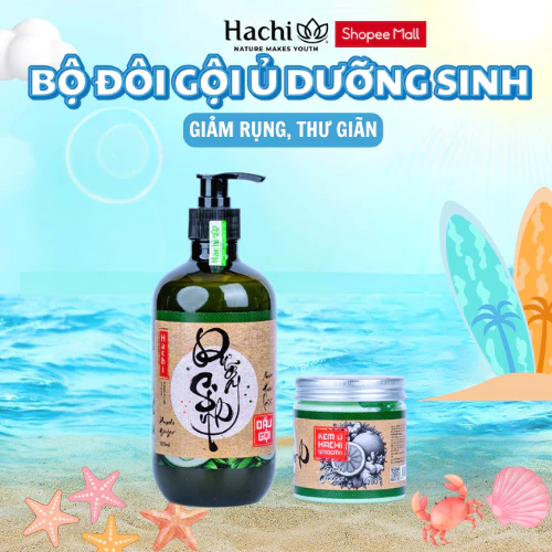 Bộ đôi sản phẩm dầu gội và kem ủ tóc gừng sả bưởi Hachi hỗ trợ giảm rụng và mọc tóc 500ml
