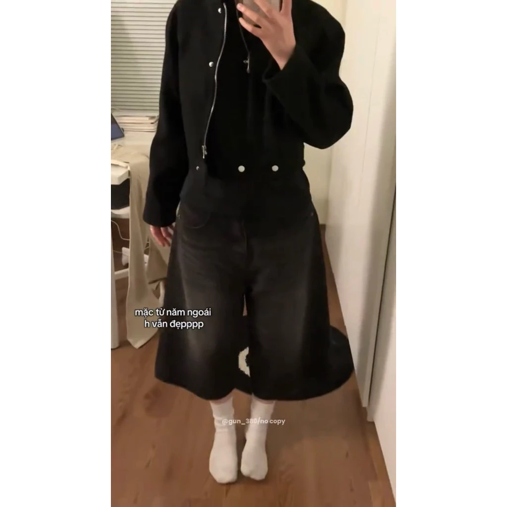 Quần Wide Leg Short Jeans GODMOTHER Nam Ống Rộng, Quần Jeans Short Lửng Phong Cách Cá Tính