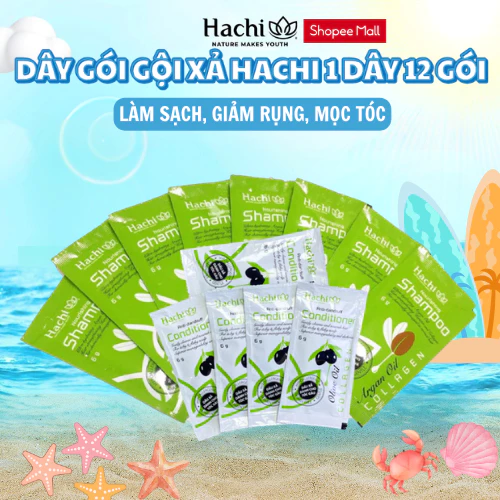 Dầu gội xả Hachi Việt Nam ngăn rụng tóc, giảm gàu ngứa  - Dây 12 gói 6ml