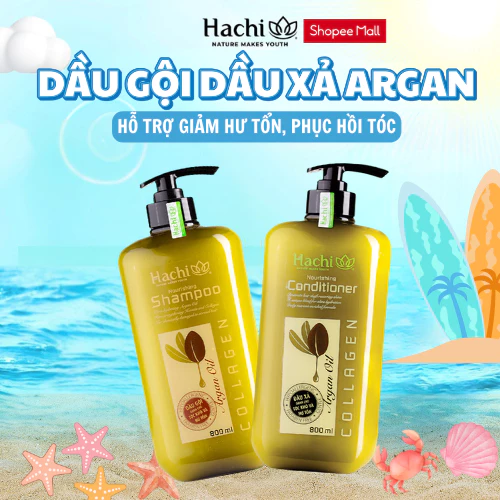 Dầu Gội, Xả chiết xuất Argan dành cho tóc khô xơ, hư tổn Hachi Nourishing