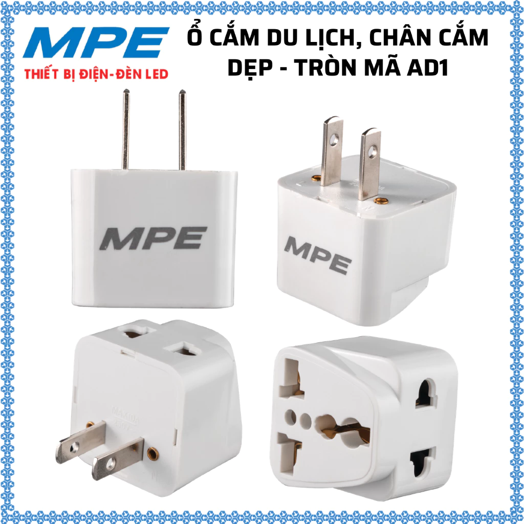 Phích cắm du lịch MPE AD1 chuyển 3 chấu sang 2 chấu đa năng ( 1 cái )