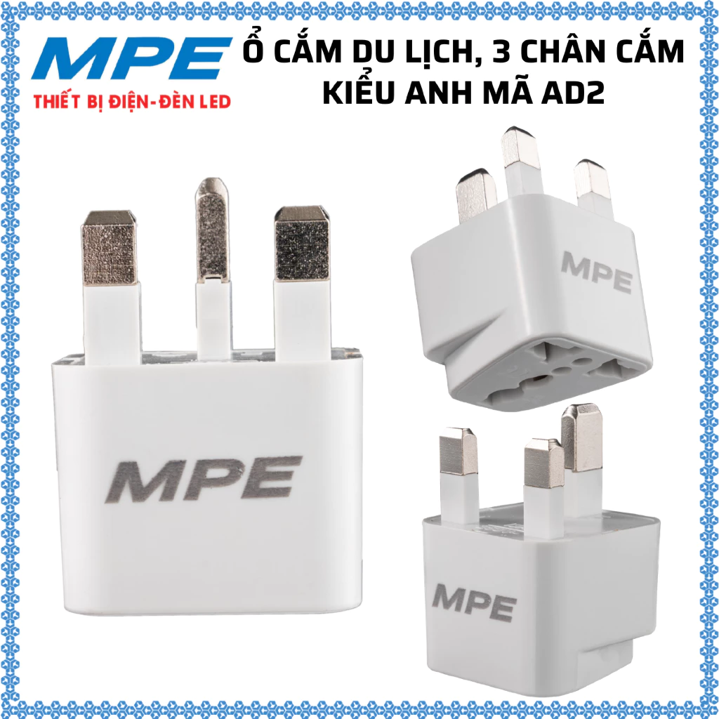 Ổ cắm du lịch, 3 chân cắm kiểu Anh - nhỏ gọn tiện lợi bền bỉ dễ mang theo MPE AD2