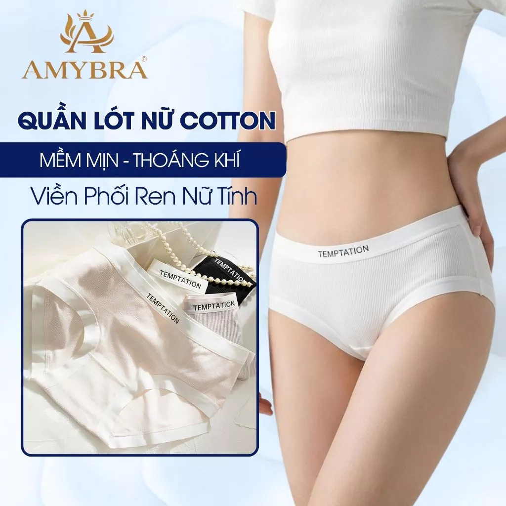 Quần Lót Nữ Cotton Gân Tăm Mềm Mịn Thoáng Khí, Quần Lót Cotton Kháng Khuẩn Khử Mùi AMYBRA LY08