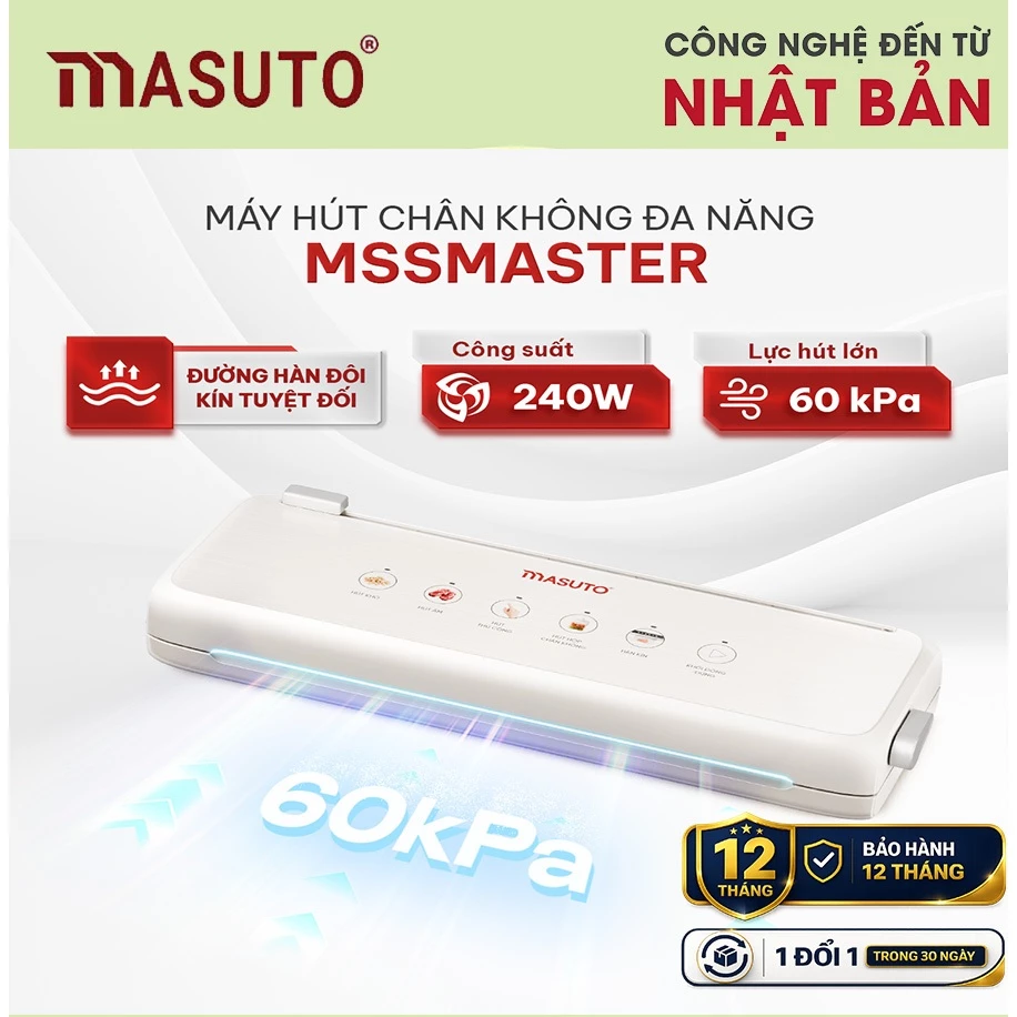 Máy Hút Chân Không Masuto MSSMaster  Không Kén Túi, Công Suất Lớn 240W, Lực Hút Mạnh, Đường Hàn Kép