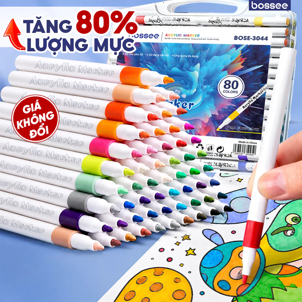 [HỎA TỐC] Hộp 80/120 Bút Màu Acrylic Maker Bossee Nâng Cấp -Vẽ Được Trên Mọi Chất Liệu Bền Màu Tươi Sáng Họa Cụ Vẽ Tranh