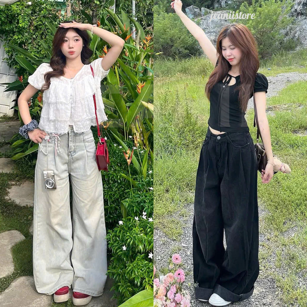 Jeaniistore - Quần Jeans Ống Rộng Retro Nhiều Màu, Quần Bò Ống Suông Unisex Đi Học Đi Làm Back to School Style