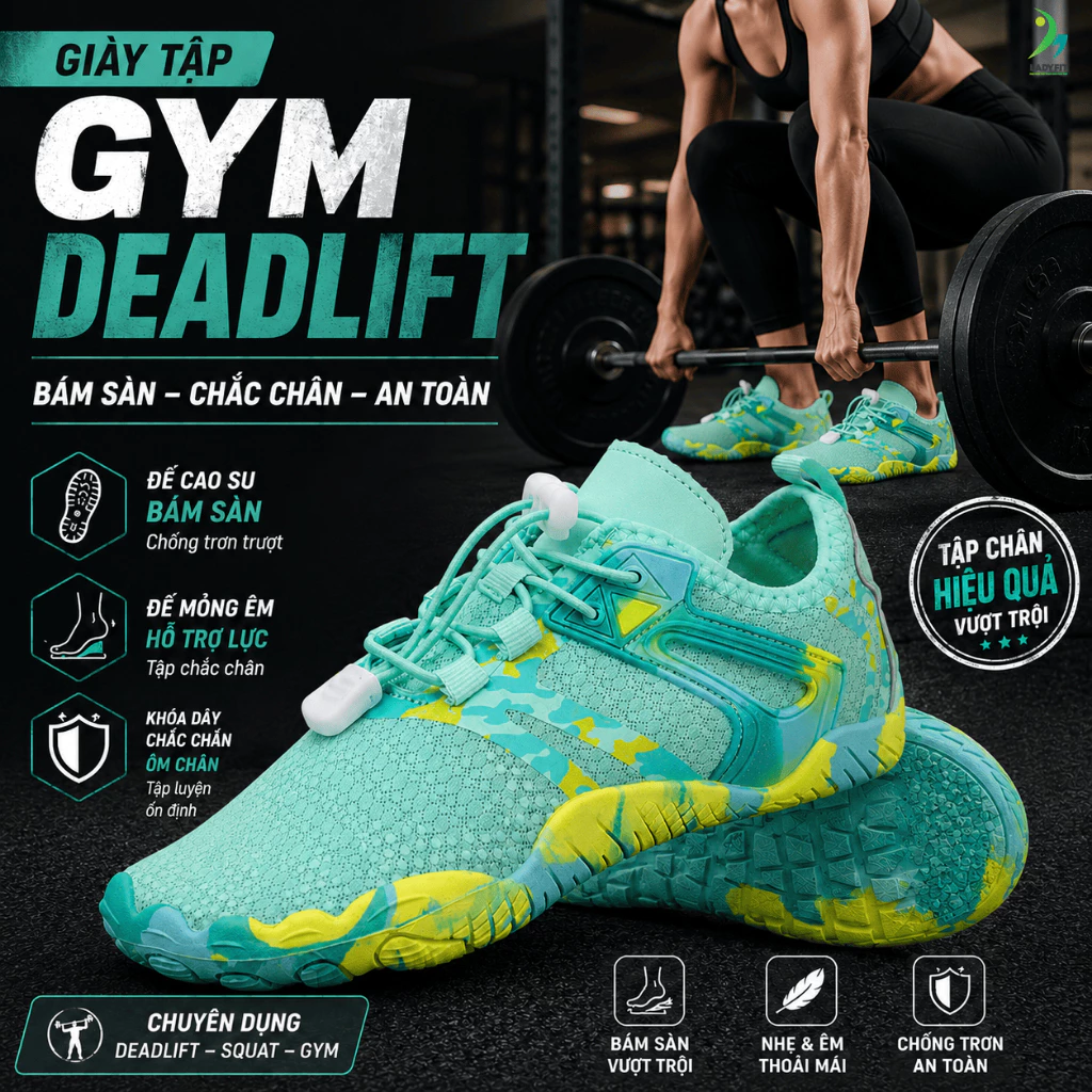 Giày Tập Gym Nữ Deadlift Squat - Giày Đa Năng Bám Sàn Tốt, Thoáng Khí, Đi Biển Êm Chân Xanh cyan