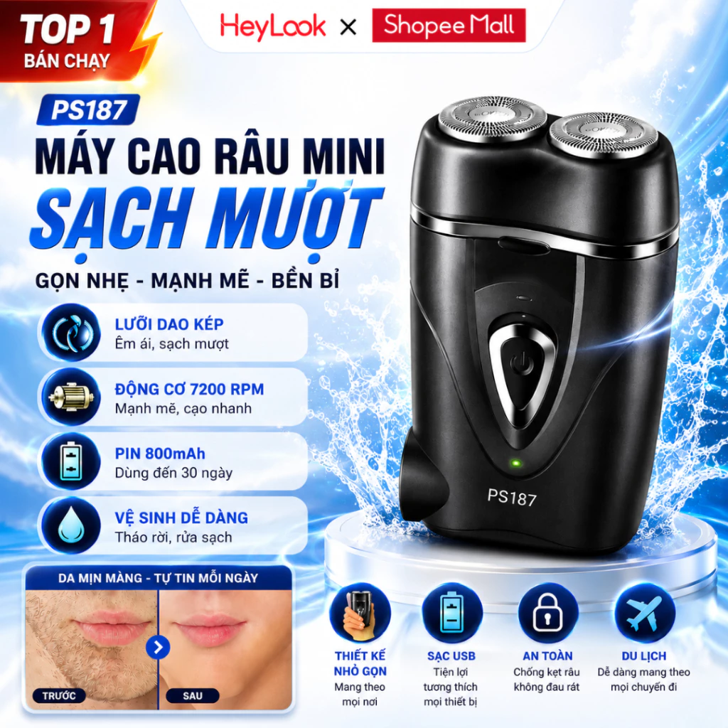 Máy Cạo Râu GODWELL Sạc Pin Thông Minh Lưỡi Dao Kép Tự Làm Sắc, Cạo Sạch Bền Bỉ