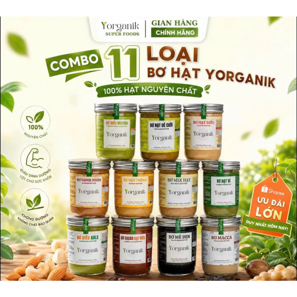 Combo 11 Loại Bơ Hạt Ăn Kiêng Không Đường Nguyên Chất Thuần Chay Yorganik - Hủ 200g/450g