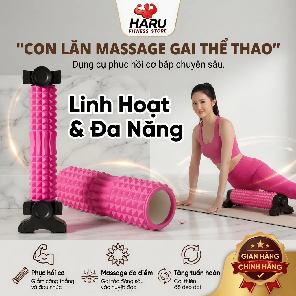 [CHỊU LỰC 150KG] Con Lăn Massage HARU 3D - Foam Roller Gắn Tường & Sàn, Giãn Cơ Chuyên Sâu & Phục Hồi Thần Tốc HR86
