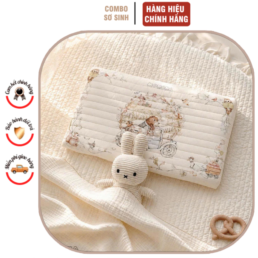 Gối cao su non Monona cotton trần bông họa tiết cổ tích giúp thấm hút mồ hôi, thoáng khí có thể tháo rời vỏ.