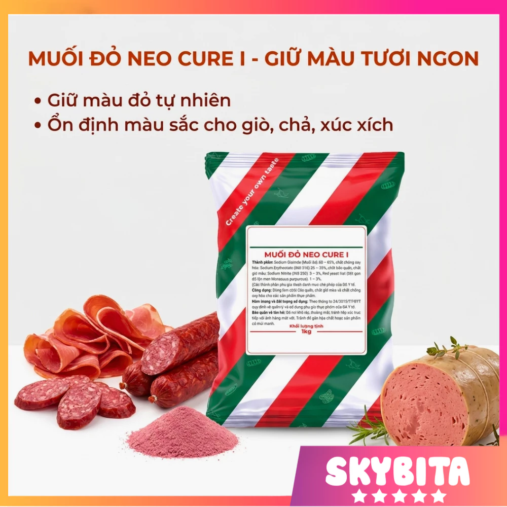 Muối đỏ Neo Cure túi 1kg - phụ gia giữ màu hồng tươi cho các sản phẩm từ thịt