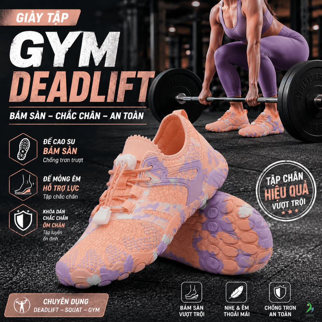 Giày Tập Gym Nữ Deadlift Squat, Giày Bám Sàn Tốt, Thoáng Khí, Đi Biển Êm Chân Cam pastel