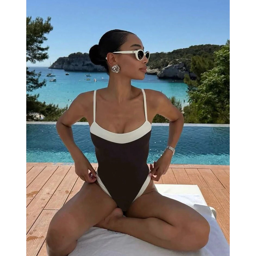 [Order]( Sẵn Xanh S)Bodysuit, Bikini Một Mảnh Liền Thân Phối Màu Có Mút Sẵn Phù Hợp Mùa Hè, Đi Biển