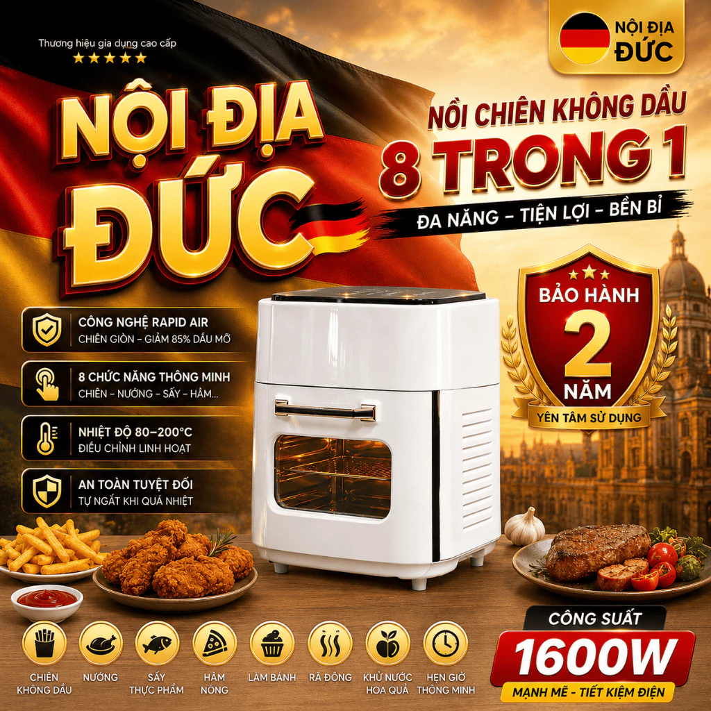Nồi chiên không dầu 15l - Công nghệ Đức- Chuẩn EU