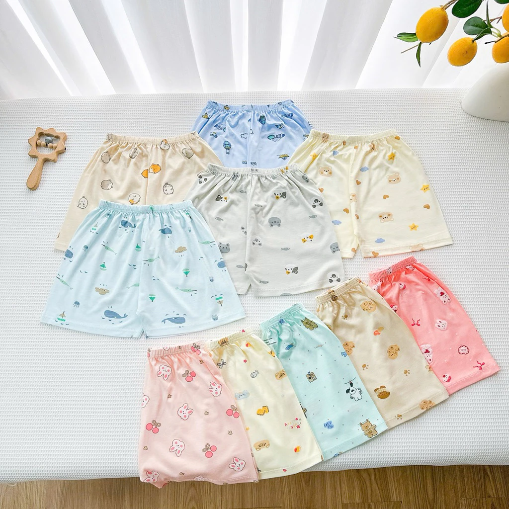 B25 Combo 5-10 Quần Đùi Thun Lạnh in Kín Mềm mát Cho Bé Trai, Bé Gái Size 4-15kg