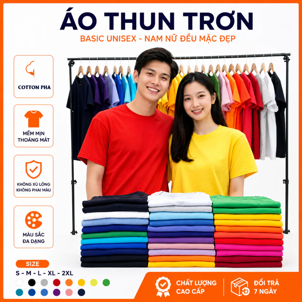 Top Áo Thun Trơn Phom Vừa THOITRANG24H Nhiều Màu Basic Nam Nữ Ngắn Tay Vải Dày Mịn Đủ Size
