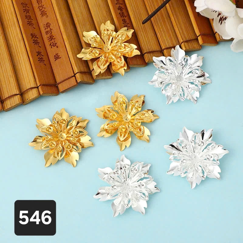 (5 cái)Hoa kim loại nhiều lớp 38mm, Nguyên liệu làm trang sức cổ trang, Nguyên liệu diy