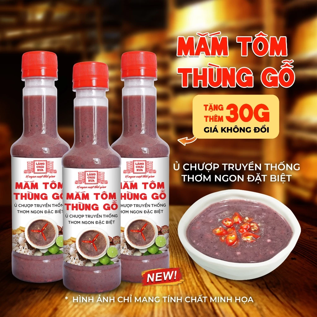 [Combo 3 chai 290G] Mắm tôm thùng gỗ Làng Chài Xưa nguyên liệu tươi, thơm ngon đặc biệt