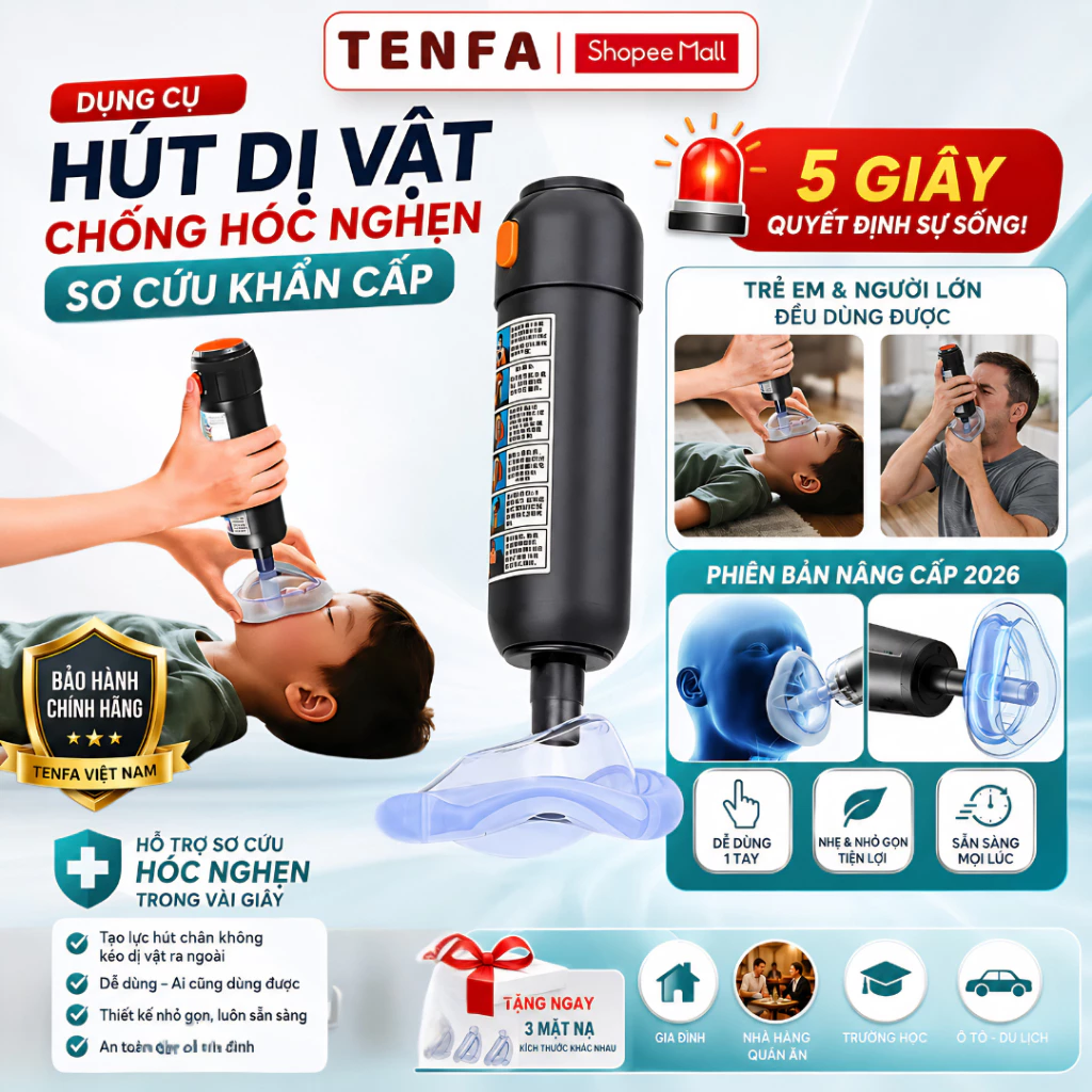 Dụng cụ hút dị vật mắc nghẹn sơ cứu cho trẻ em và người lớn chống nghẹn hóc, Combo cứu hộ Metis