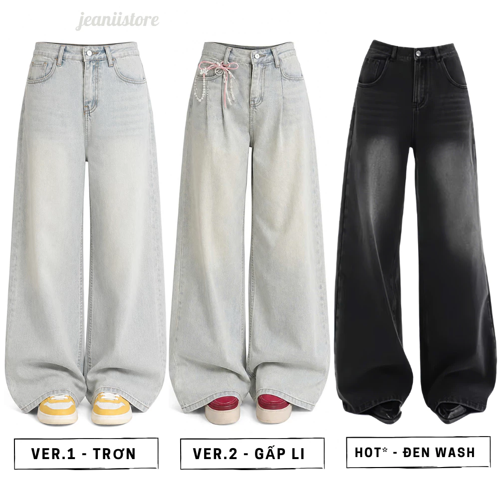 Quần Jean Nữ Ống Suông Rộng Lưng Cao Form Dài Hack Dáng Style Ulzzang Hàn Quốc, Quần Jean Nữ Ống Suông Xanh Wash Bạc hot