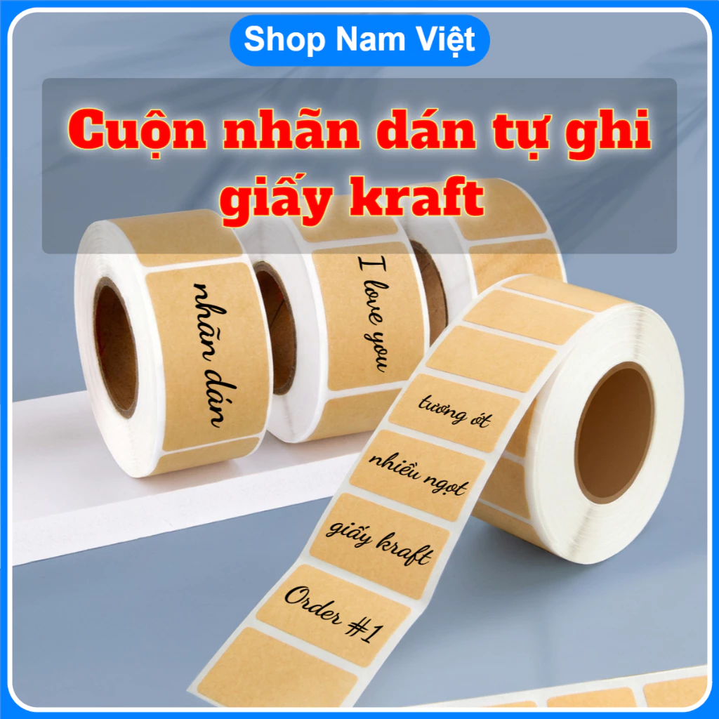 Cuộn Nhãn Dán Giấy Kraft Tự Ghi - Tem Decal Ghi Chú Phong Cách Retro Đa Năng