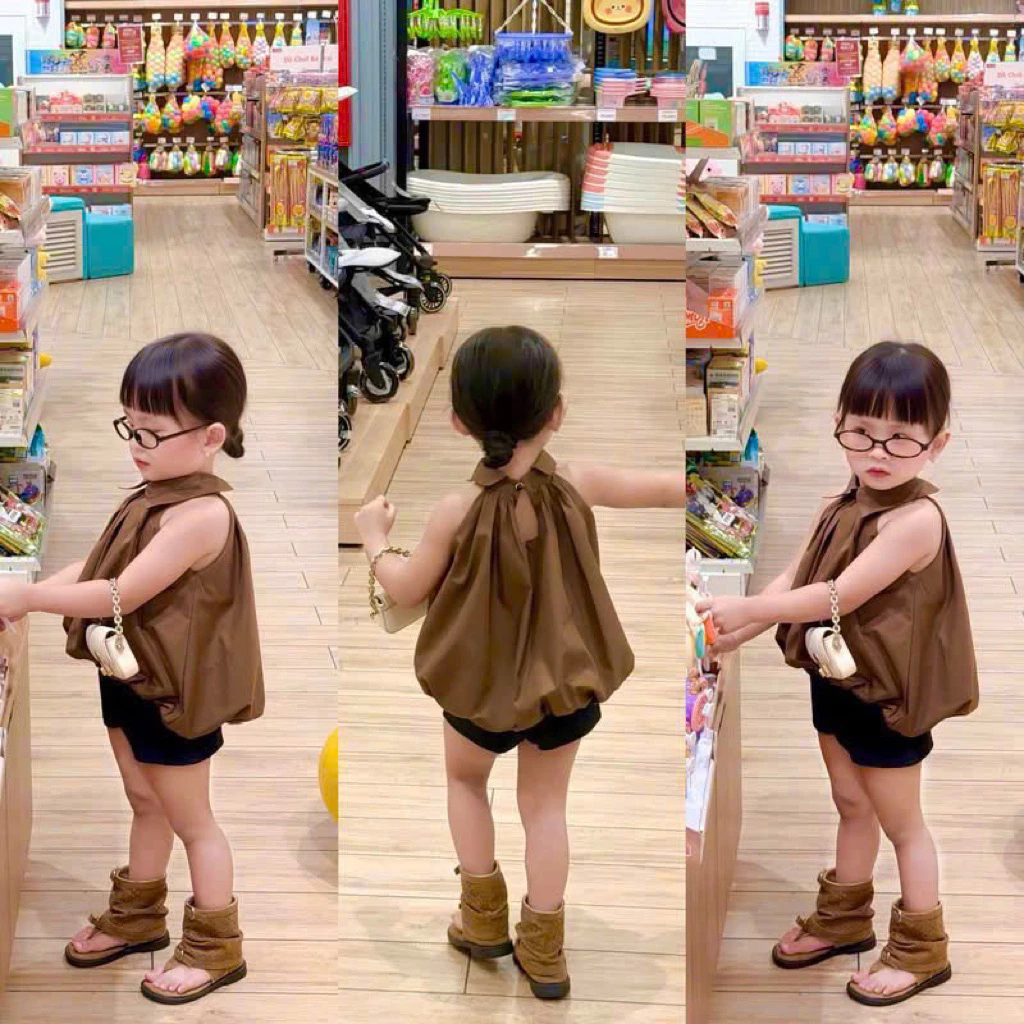 <C8 >Set bé gái áo sát nách có cổ fom bí kèm quần đùi xinh xắn cho bé diện đi chơi đi học (9-30kg)