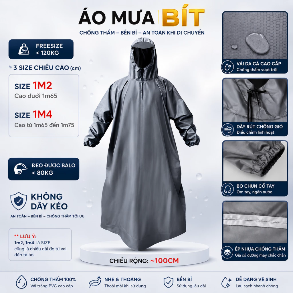 (HÀNG CAO CẤP) Áo Mưa Bít - Áo Mưa Bít Kín Vải Dù Tổ Ong Cao Cấp Siêu Bền ( Giá Sỉ , Nhiều Màu Để Lựa Chọn )