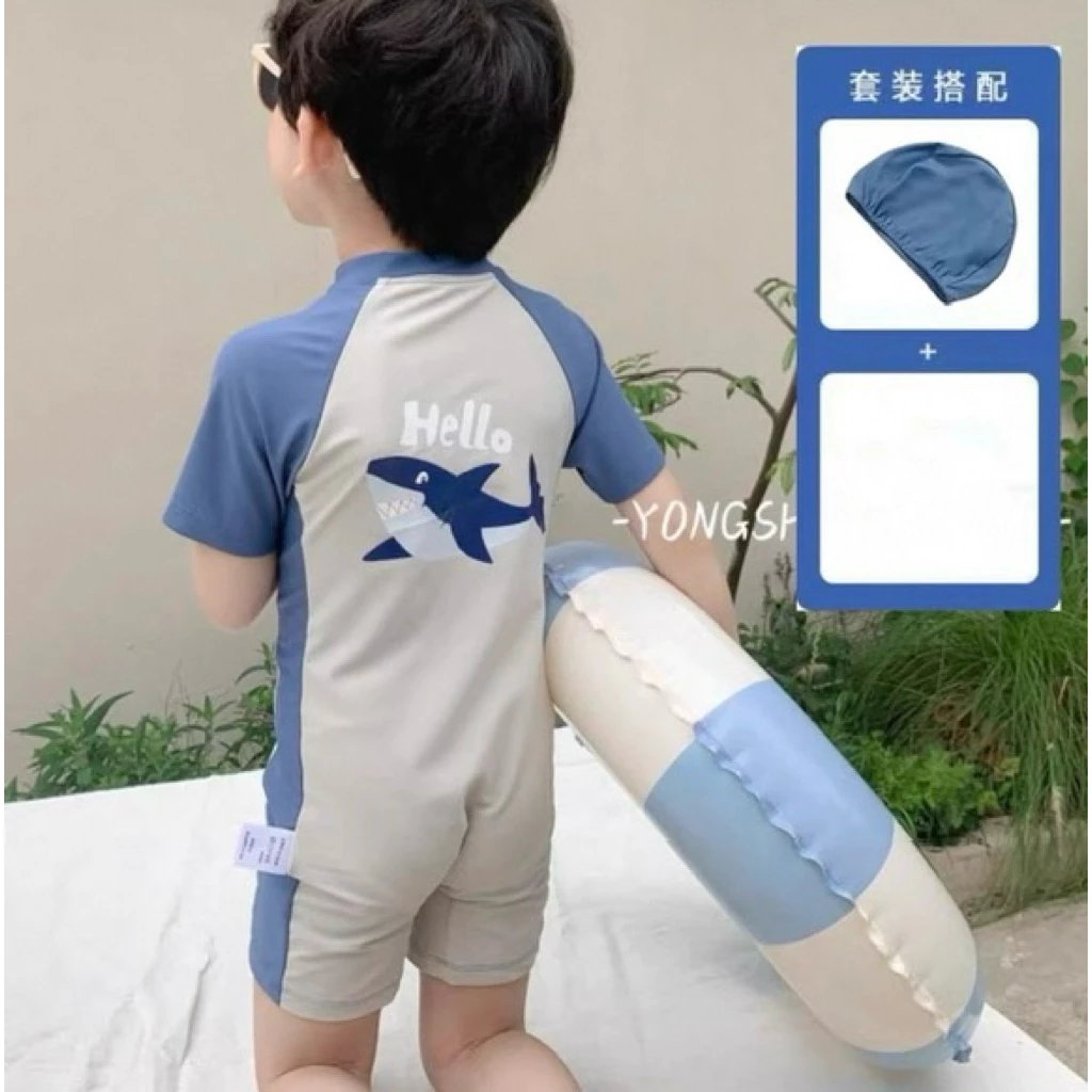Bộ Bơi Bé Trai BaBy Shark , Bộ Liền Thân ( có mũ ) Cho Bé Đi Bơi , Đi Chơi 7-27kg