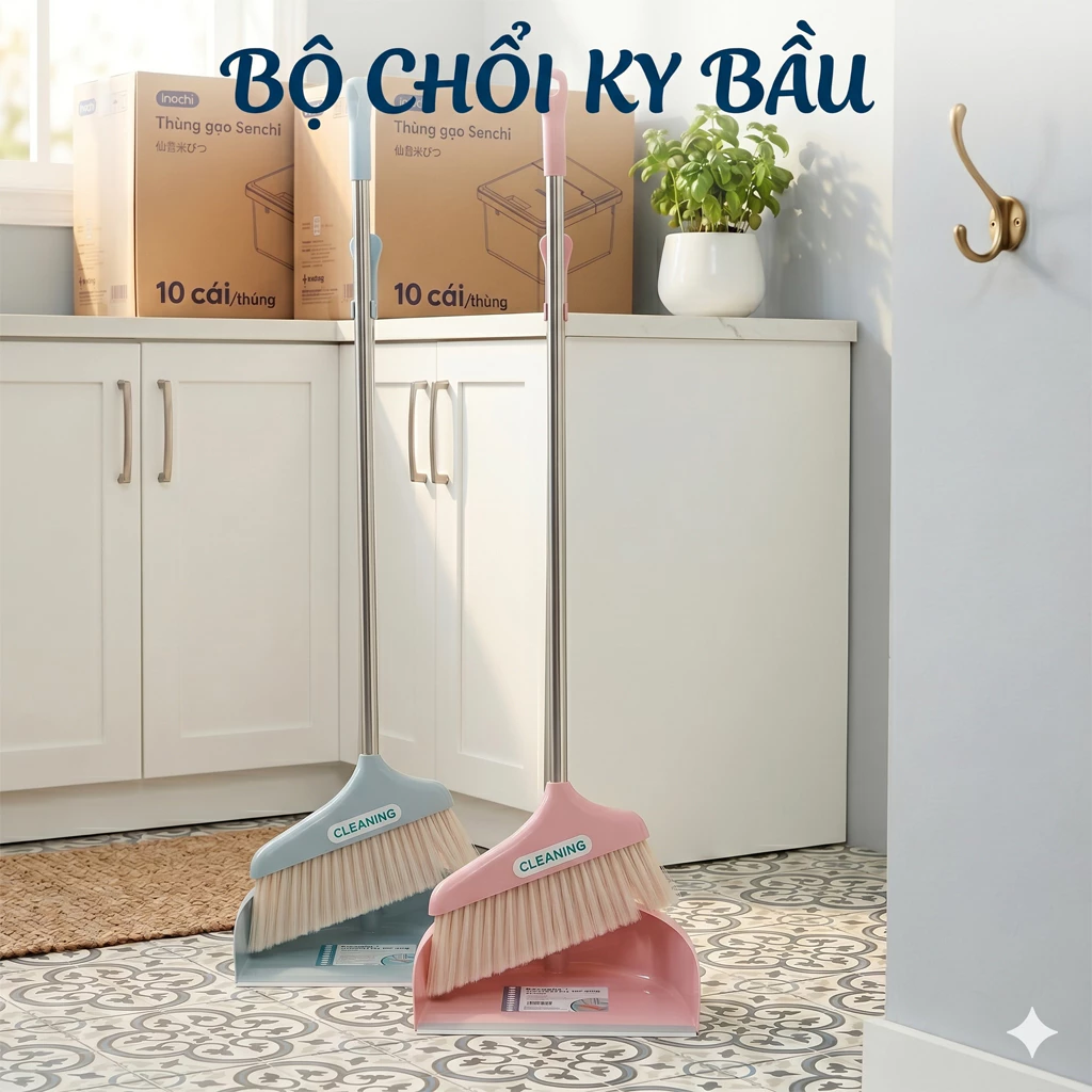 Bộ Chổi Và Hót Rác Ky Bầu Inochi, Lông chổi mịn quét được bụi, cát, lông thú cưng