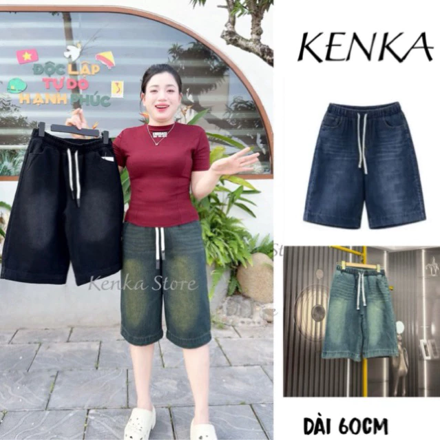 Quần Jean Ngố Lửng Nữ Cạp Chun Dài 60cm Trơn Thêu Dáng Dài Lửng (40-74kg)