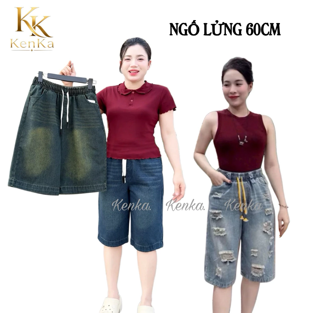 Quần Jean Ngố Lửng 60cm, Cạp Chun thoải mái. có trơn và rách cá tính