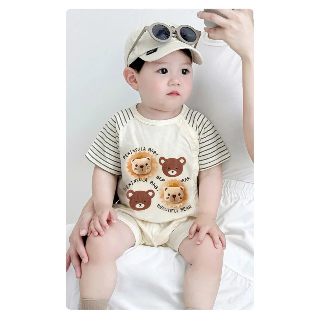 [7-18kg] Bộ cộc tay mùa hè cho bé trai in hoạ tiết con gấu cực kỳ đáng yêu chất liệu cotton mềm mại, thoáng mát mẫu BABY