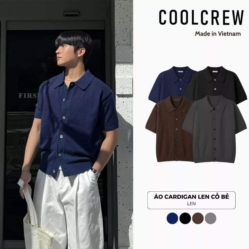 Áo Cardigan Len Dệt Kim Cổ Bẻ 𝐂𝐎𝐎𝐋𝐂𝐑𝐄𝐖  Ngắn Tay Form Regular Unisex Phong Cách Thời Trang Hàn Quốc - ALH08 APN108