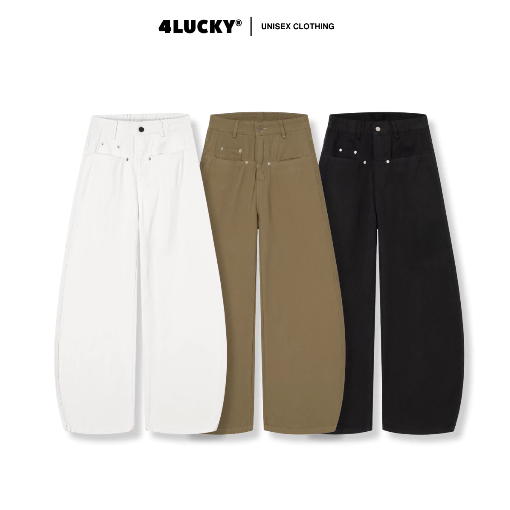 Quần Kaki Phối Rã Túi Ngang Unisex 4Lucky 6236, Quần Form Rộng Thời Trang Nam Nữ Basic Tôn Dáng